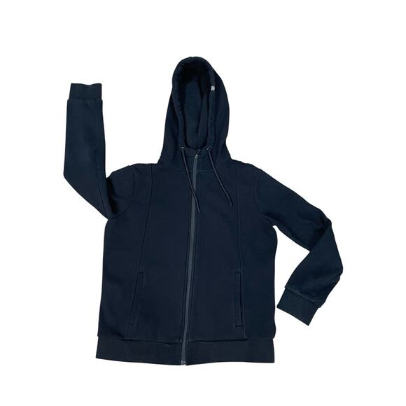 FIGS Women’s Size Small Black Full Zip Medical Scrubs Fleece Jacket With Hood - Picture 1 of 16